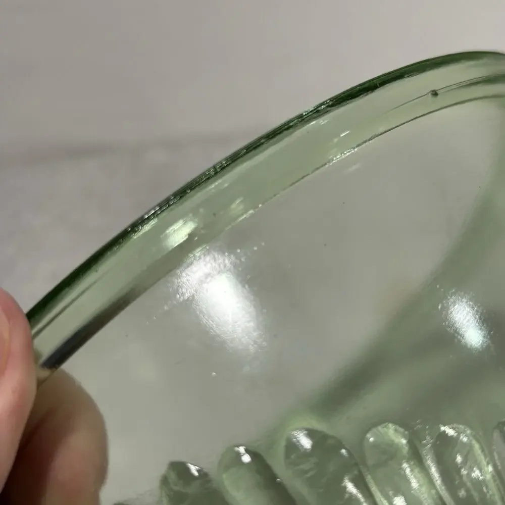 Vintage Green Depression Glass Mixing Bowl Rib Shell Pattern Farmhouse Kitchen
